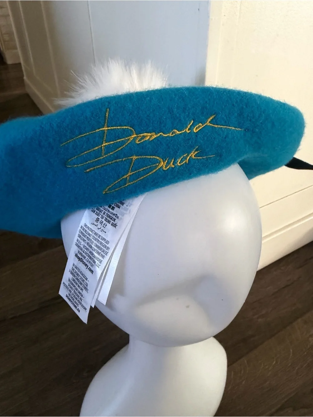 Disney Donald Duck Beret Hat 90th Anniversary Blue Disneyland Parks White New
